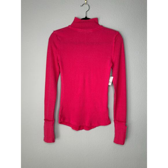 FREE PEOPLE Rivet Studded Cuff Mock Neck Thermal Long Sleeve Shirt Top XS - Picture 1 of 9